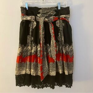 Mix Nouveau Skirt Womens L Black Red Cream Crochet Hem Elastic Back Boho Peasant